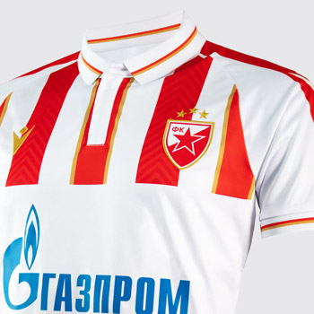 Црвено-бели дрес Црвене звезде за 2022/2023 са штампом, Макрон-3