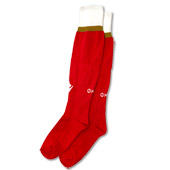 Red-white Macron football socks 22/23